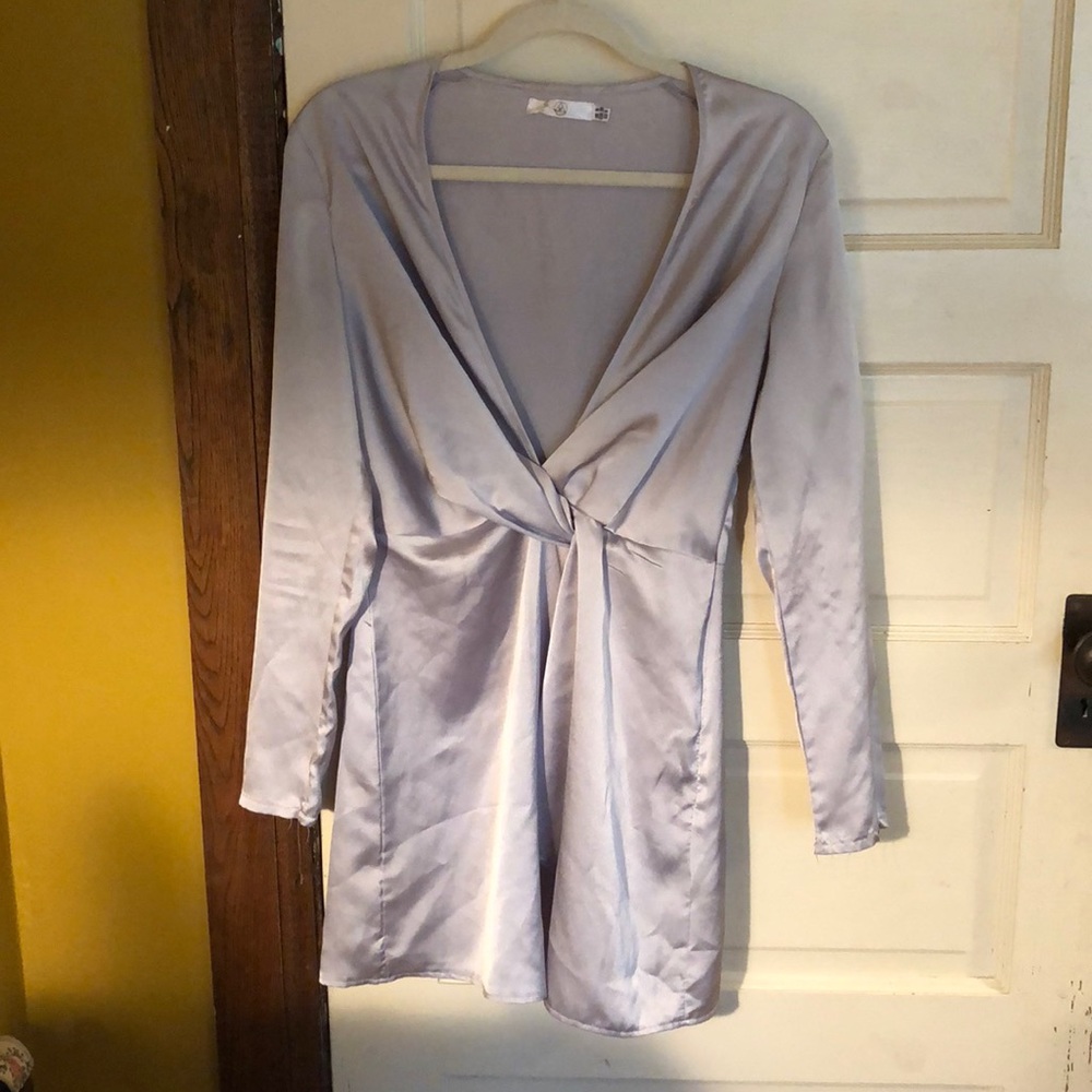 Pale blue silver misguided silk dress